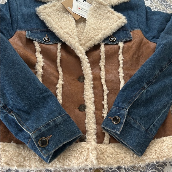 Desigual Daniela Sherpa Lined Denim & Faux Suede Patchwork Jacket EU Size 36 NWT - Picture 6 of 16